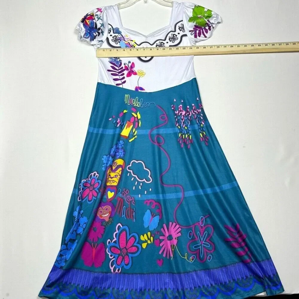 E Bei K kids Wear 150 Girls Dress 12 Encanto Blue White Floral Sweetheart Neck